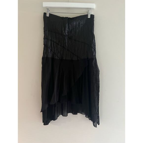 Hazel Anthropologie 100% Silk Midi Skirt w Lace Asymmetrical Hem Split Medium JL - Picture 1 of 9